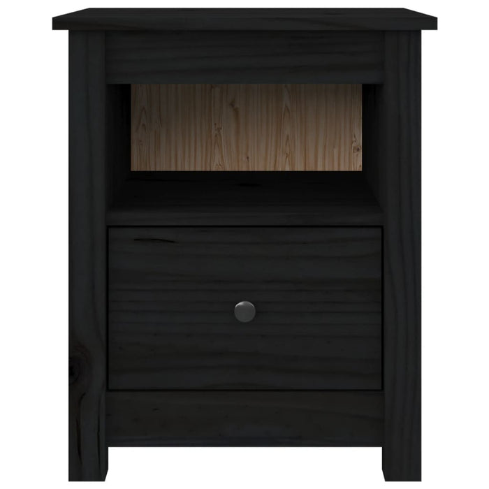 Comodino Nero 40x35x49 cm in Legno Massello di Pino cod mxl 31229