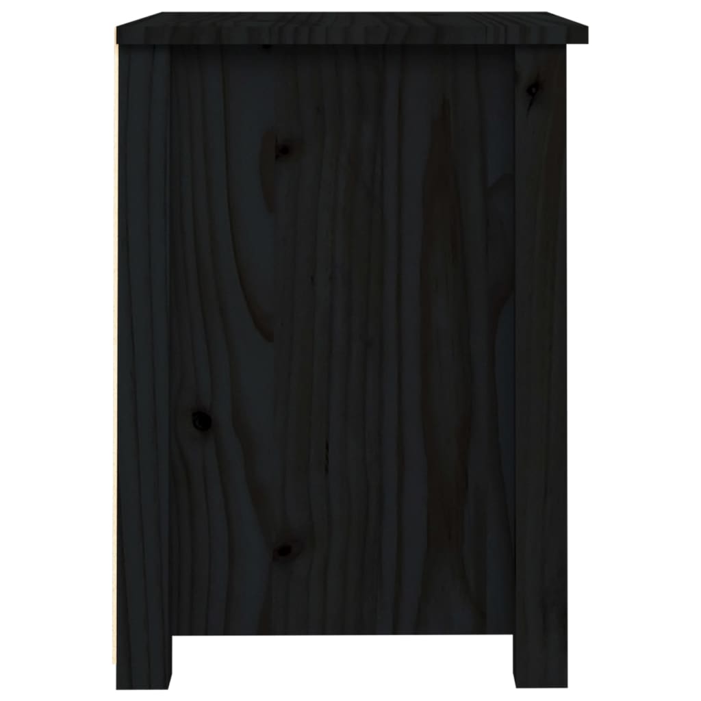 Comodino Nero 40x35x49 cm in Legno Massello di Pino cod mxl 31229