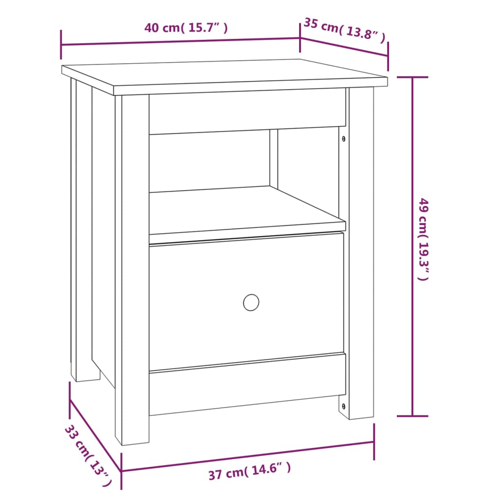 Comodino Nero 40x35x49 cm in Legno Massello di Pino cod mxl 31229