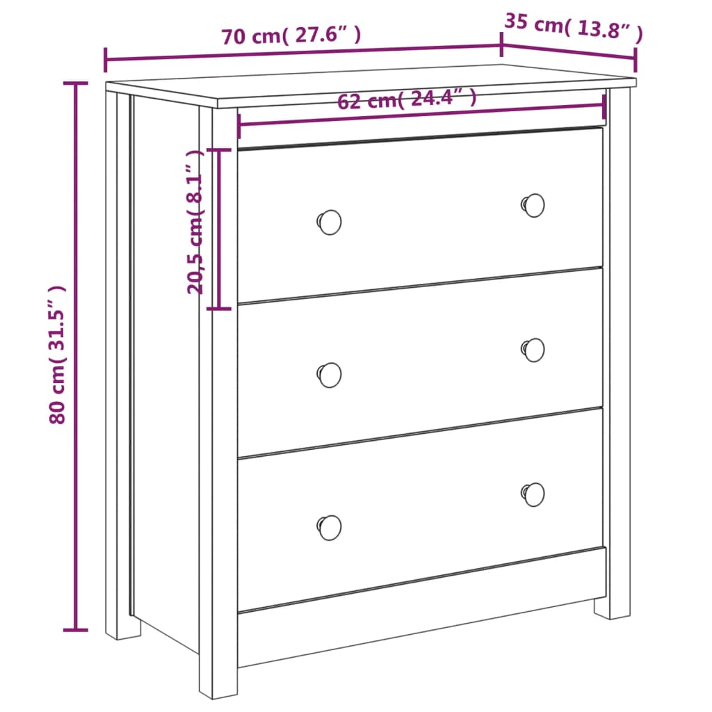 Credenza 70x35x80 cm in Legno Massello di Pino cod mxl 73292