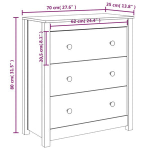 Credenza Nera 70x35x80 cm in Legno Massello di Pino cod mxl 11991