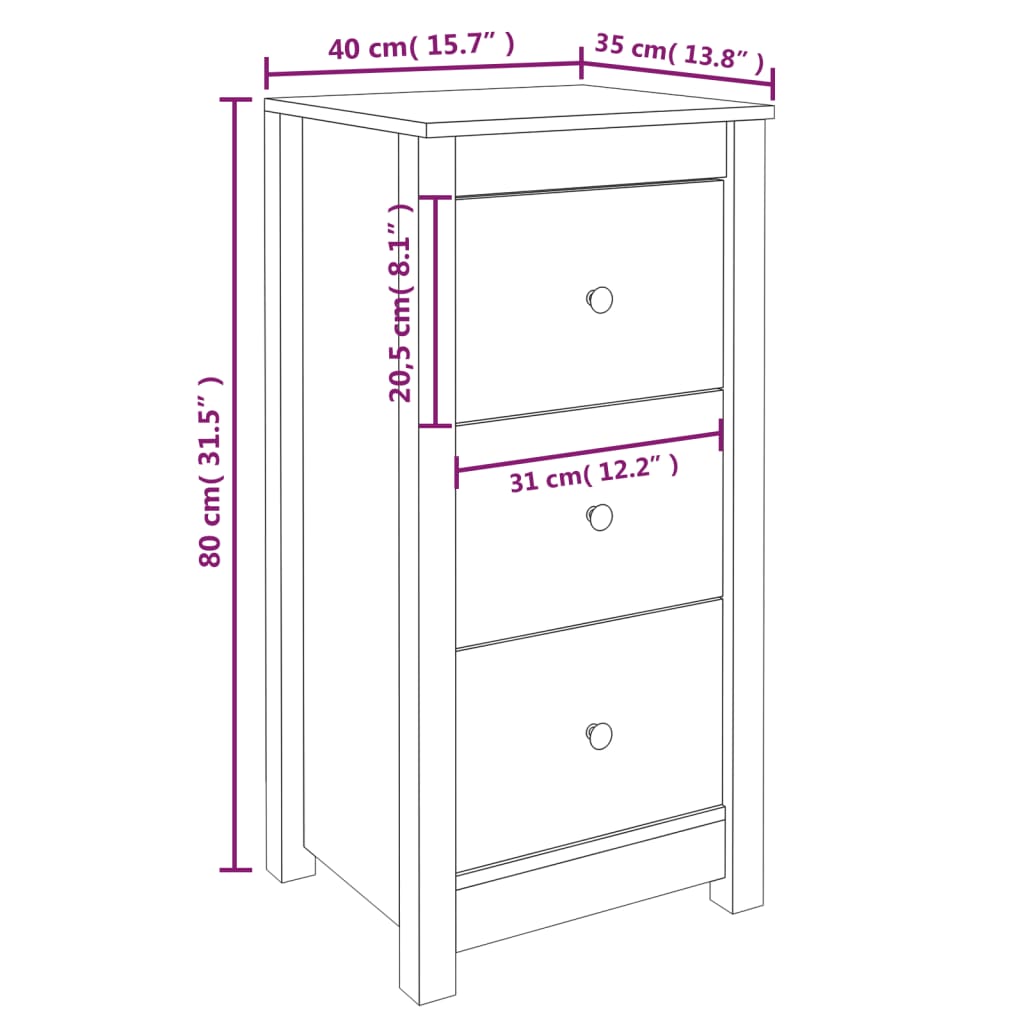 Credenza Bianca 40x35x80 cm in Legno Massello di Pino