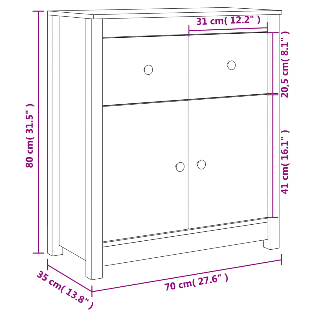 Credenza 70x35x80 cm in Legno Massello di Pino