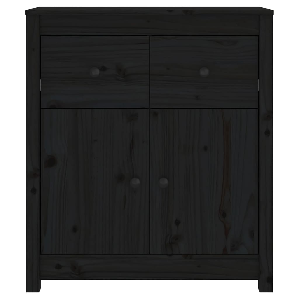 Credenza Nera 70x35x80 cm in Legno Massello di Pino