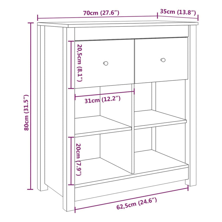 Credenza Miele 70x35x80 cm in Legno Massello di Pino