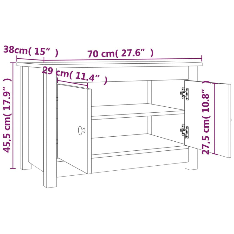 Scarpiera Nera 70x38x45,5 cm in Legno Massello di Pino