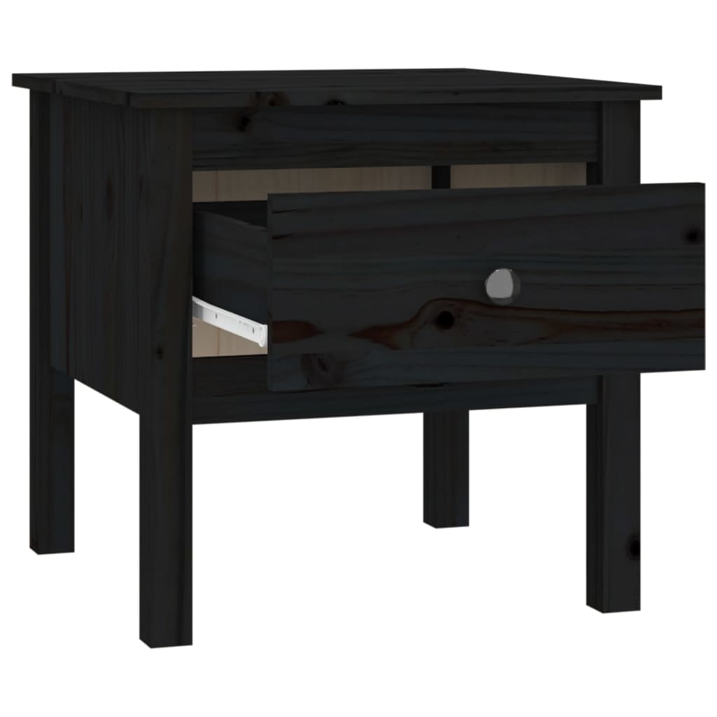 Tavolino Nero 50x50x49 cm Legno Massello di Pino