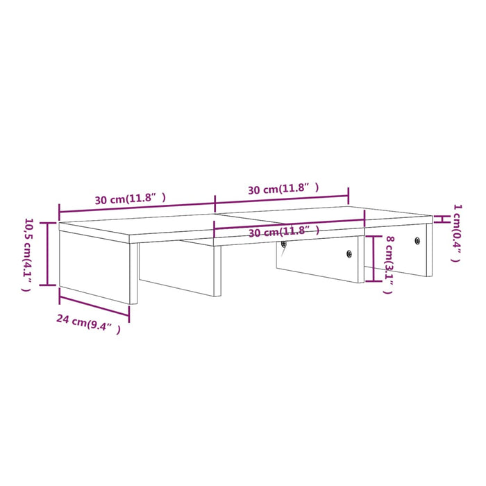 Supporto per Monitor Grigio 60x24x10,5cm Legno Massello di Pino cod mxl 19295