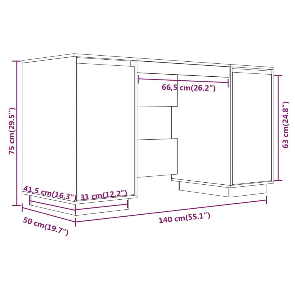 Scrivania Bianca 140x50x75 cm in Legno Massello di Pino cod mxl 67321