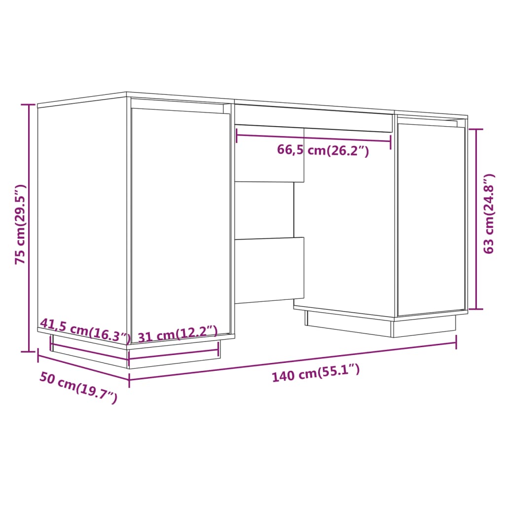 Scrivania Nera 140x50x75 cm in Legno Massello di Pino 814328