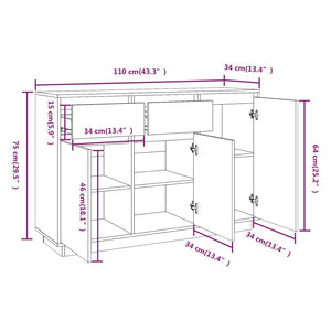 Credenza 110x34x75 cm in Legno Massello di Pino