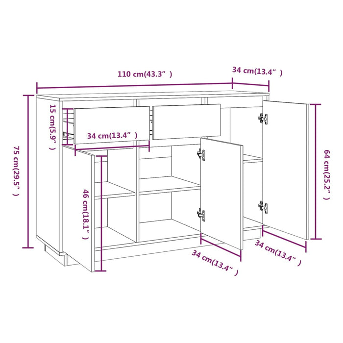 Credenza 110x34x75 cm in Legno Massello di Pino