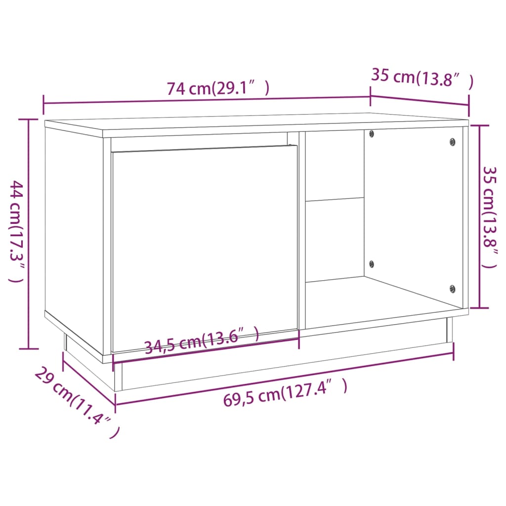 Mobile Porta TV Grigio 74x35x44 cm in Legno Massello di Pino