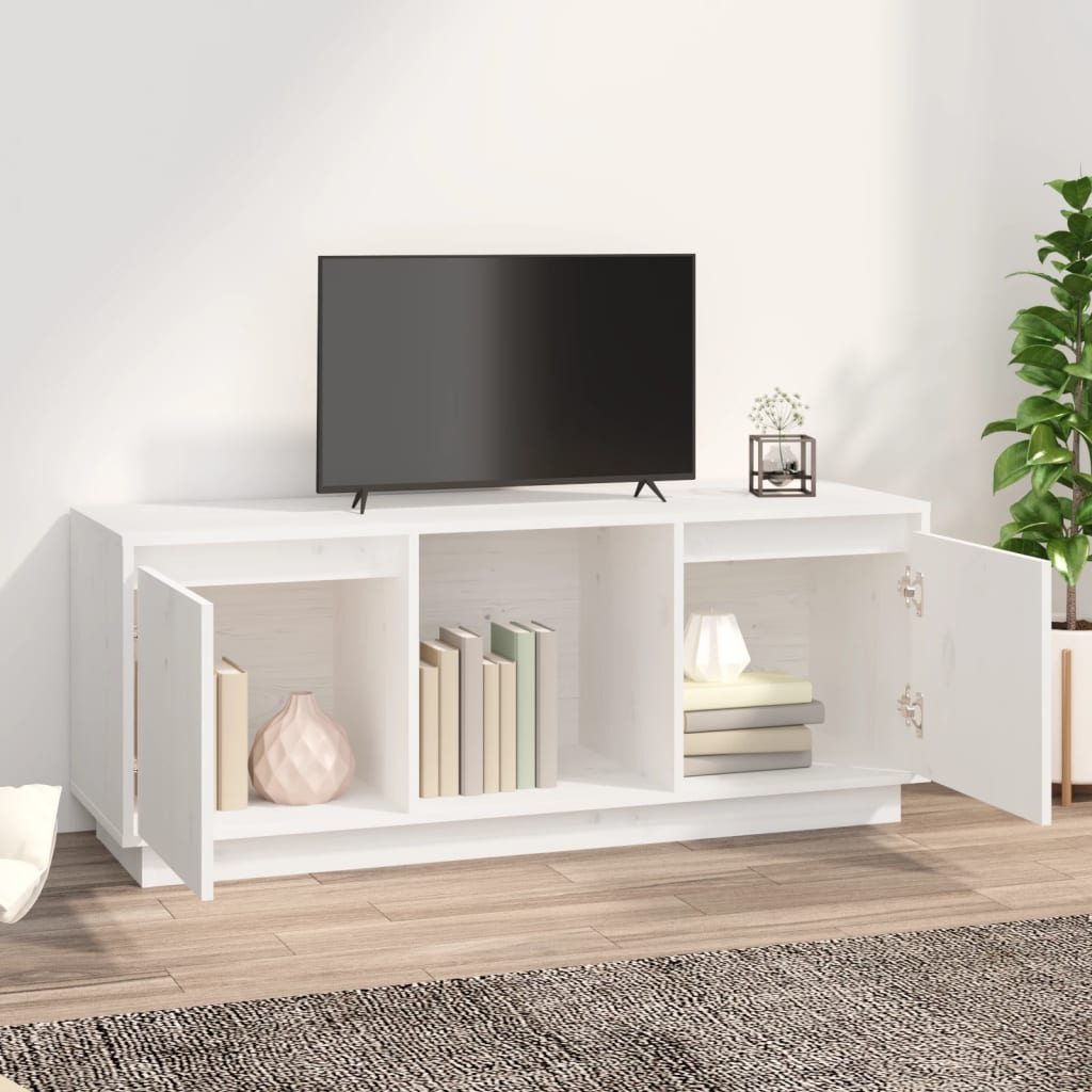 Mobile Porta TV Bianco 110,5x35x44 cm in Legno Massello di Pino cod mxl 18513