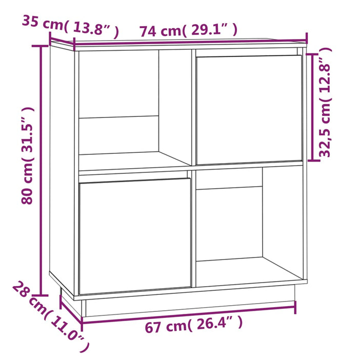 Credenza 74x35x80 cm in Legno Massello di Pino 814349