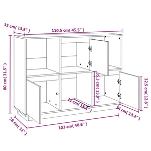 Credenza Grigia 110,5x35x80 cm in Legno Massello di Pino