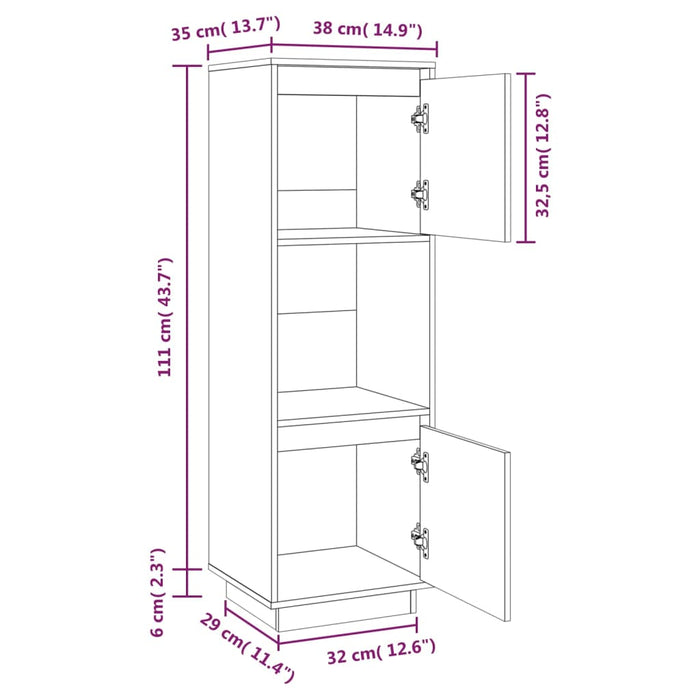 Credenza Miele 38x35x117 cm in Legno Massello di Pino