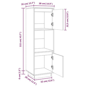 Credenza Nera 38x35x117 cm in Legno Massello di Pino 814363