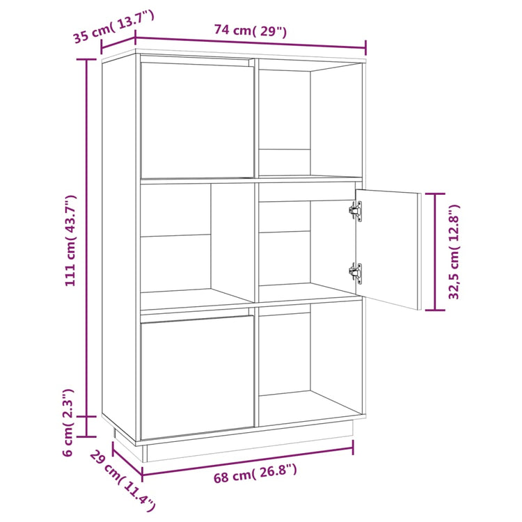 Credenza Nera 74x35x117 cm in Legno Massello di Pino cod mxl 20986