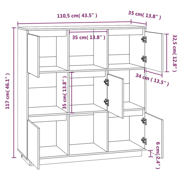 Credenza Bianca 110,5x35x117 cm in Legno Massello di Pino cod 11292