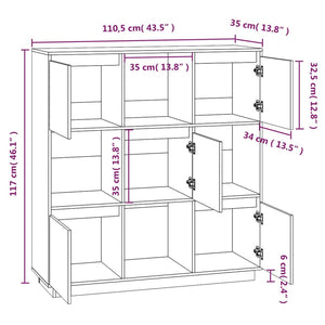 Credenza Grigia 110,5x35x117 cm in Legno Massello di Pino