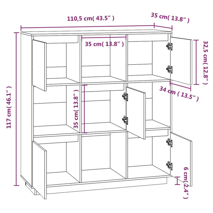 Credenza Grigia 110,5x35x117 cm in Legno Massello di Pino cod 11112