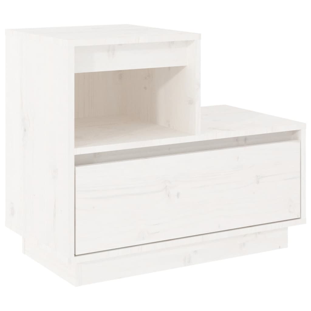 Comodino Bianco 60x34x51 cm in Legno Massello di Pino cod mxl 48689