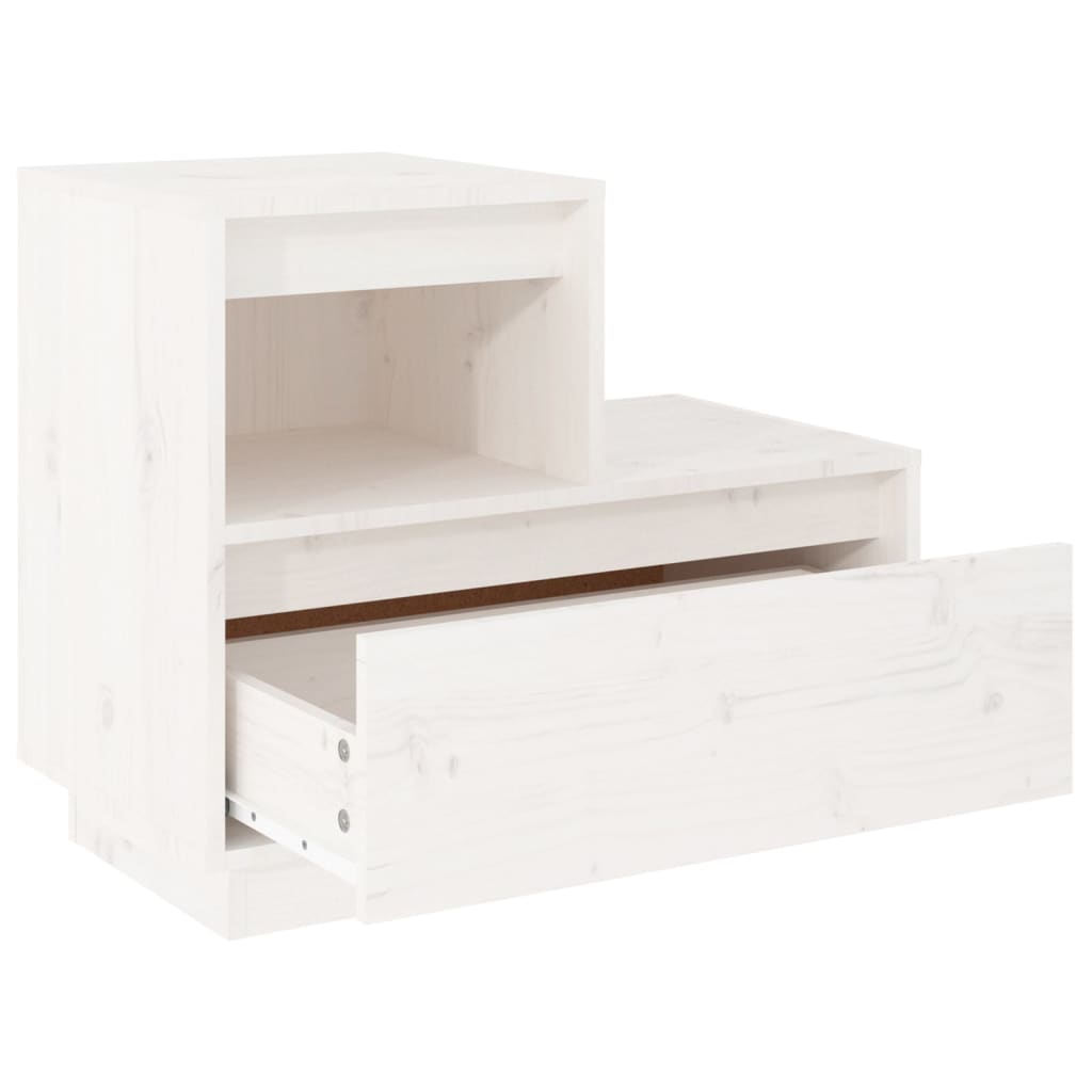 Comodino Bianco 60x34x51 cm in Legno Massello di Pino cod mxl 48689