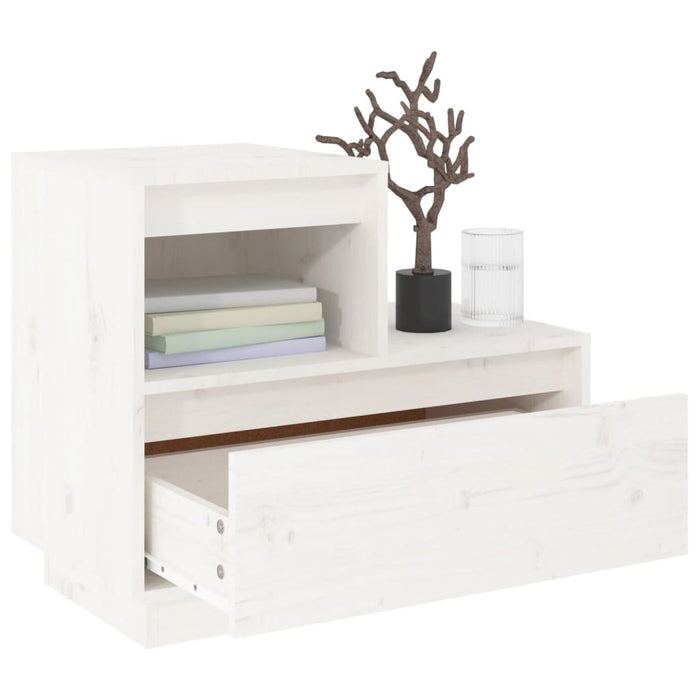 Comodino Bianco 60x34x51 cm in Legno Massello di Pino cod mxl 48689