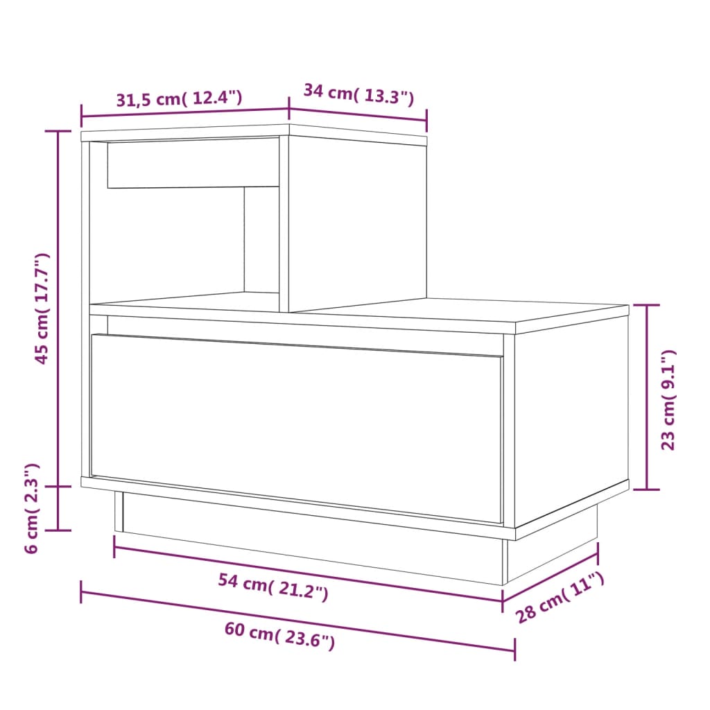 Comodino Bianco 60x34x51 cm in Legno Massello di Pino cod mxl 48689