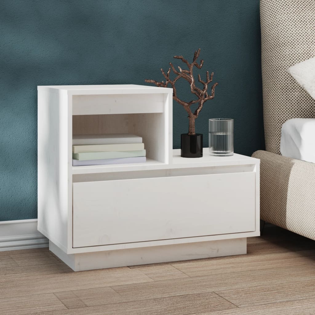 Comodino Bianco 60x34x51 cm in Legno Massello di Pino cod mxl 48689