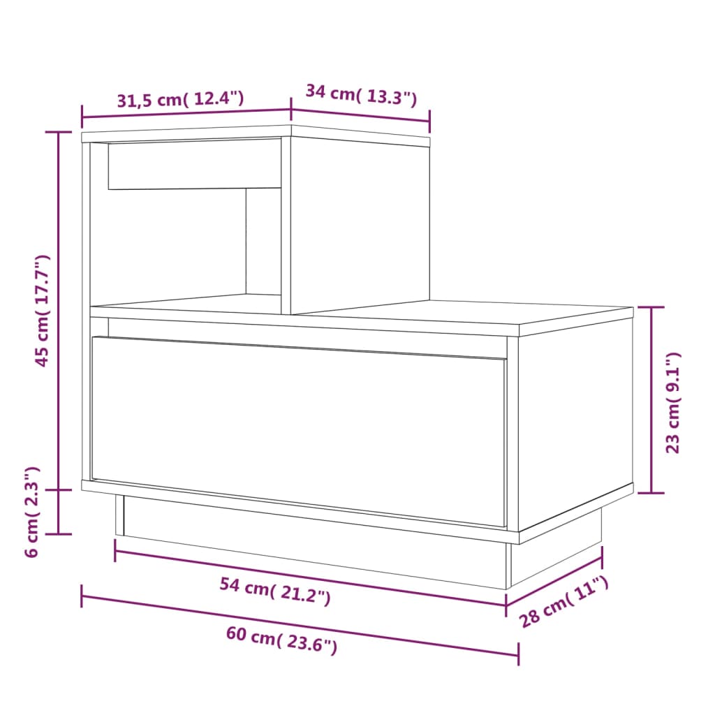 Comodino Miele 60x34x51 cm in Legno Massello di Pino 814380