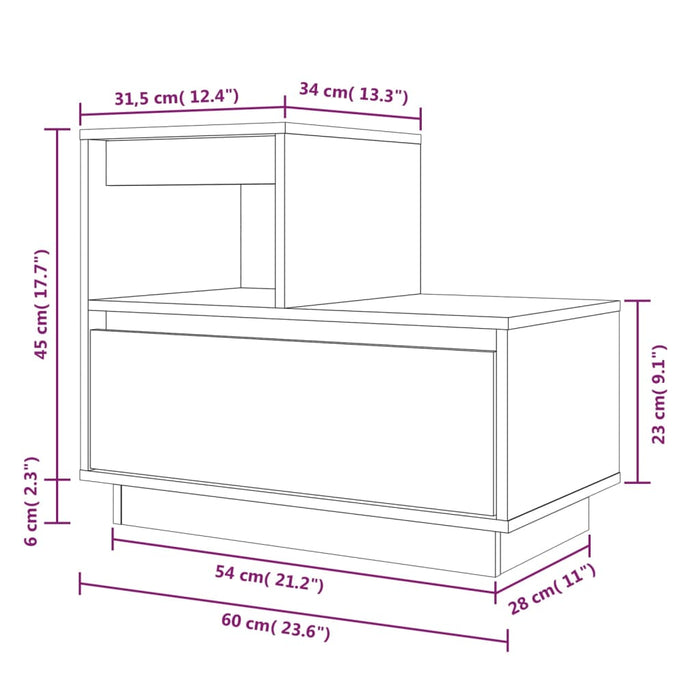 Comodino Miele 60x34x51 cm in Legno Massello di Pino 814380