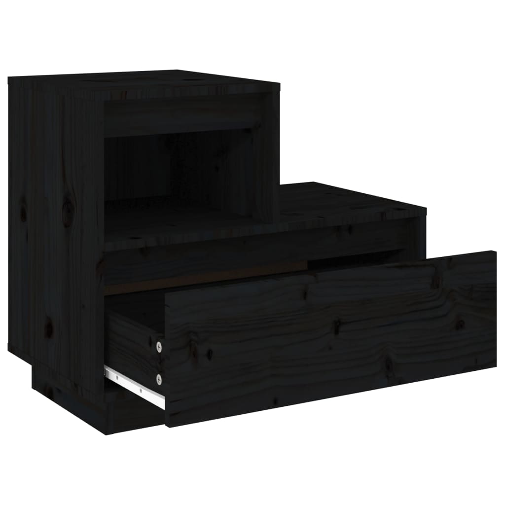 Comodino Nero 60x34x51 cm in Legno Massello di Pino