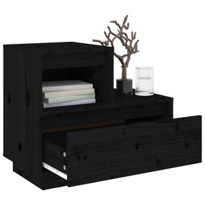 Comodino Nero 60x34x51 cm in Legno Massello di Pino