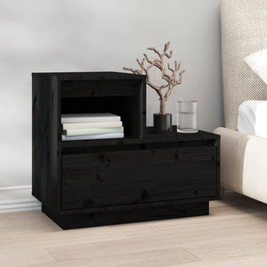 Comodino Nero 60x34x51 cm in Legno Massello di Pino