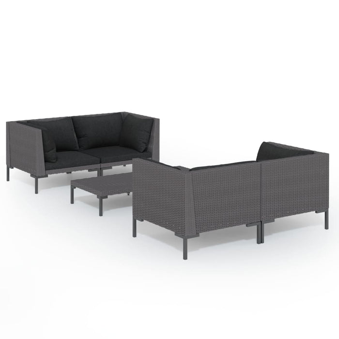 Set Divani Giardino 5 pz con Cuscini in Polyrattan Grigio Scuro 3099798