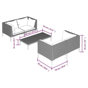 Set Divani Giardino 5 pz con Cuscini in Polyrattan Grigio Scuro 3099798