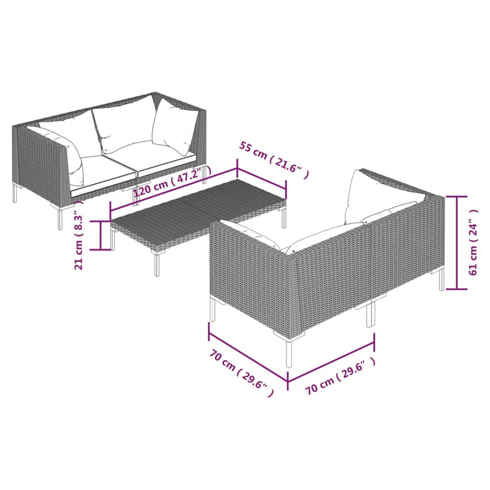 Set Divani Giardino 5 pz con Cuscini in Polyrattan Grigio Scuro cod mxl 41907