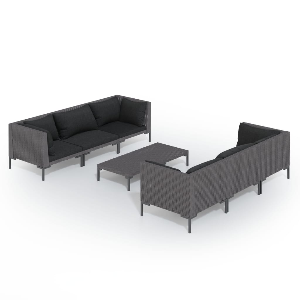 Set Divani Giardino 7 pz con Cuscini in Polyrattan Grigio Scuro 3099800