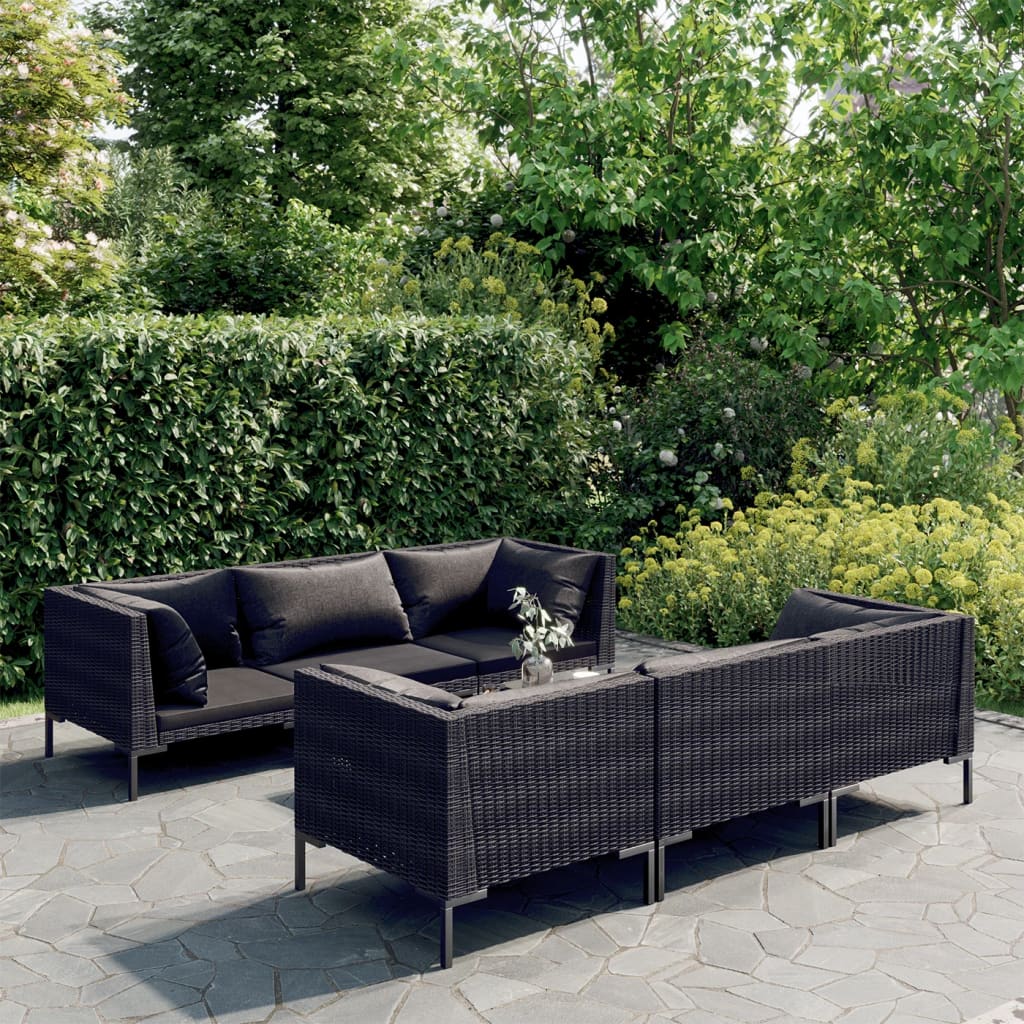 Set Divani Giardino 7 pz con Cuscini in Polyrattan Grigio Scuro cod mxl 47335