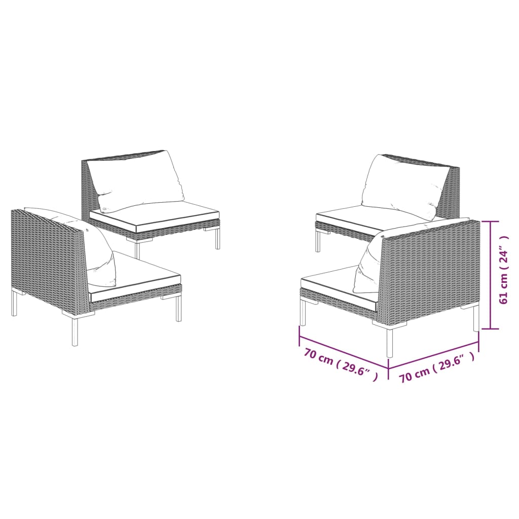 Set Divani Giardino 4 pz con Cuscini in Polyrattan Grigio Scuro 3099803