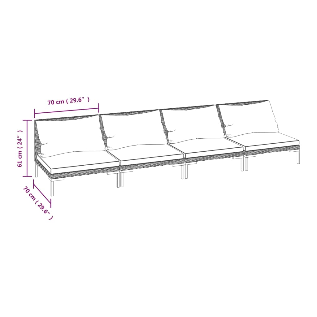 Set Divani da Giardino 4pz con Cuscini Polyrattan Grigio Scuro cod mxl 38820