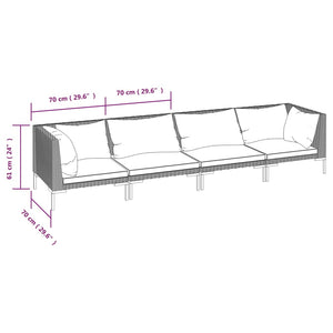 Set Divani Giardino 4 pz con Cuscini in Polyrattan Grigio Scuro cod mxl 47336