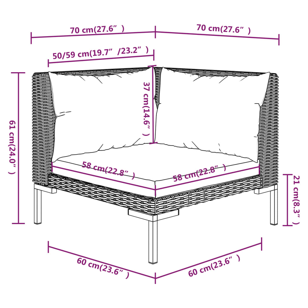 Set Divani Giardino 4 pz con Cuscini in Polyrattan Grigio Scuro 3099816