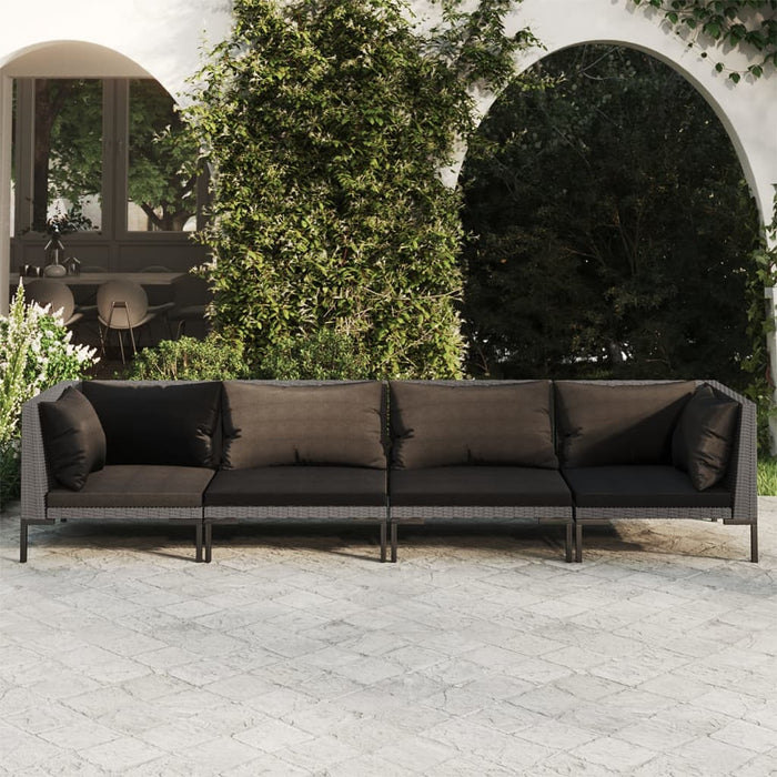 Set Divani Giardino 4 pz con Cuscini in Polyrattan Grigio Scuro cod mxl 47336