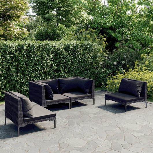 Set Divani Giardino 4 pz con Cuscini in Polyrattan Grigio Scuro 3099818