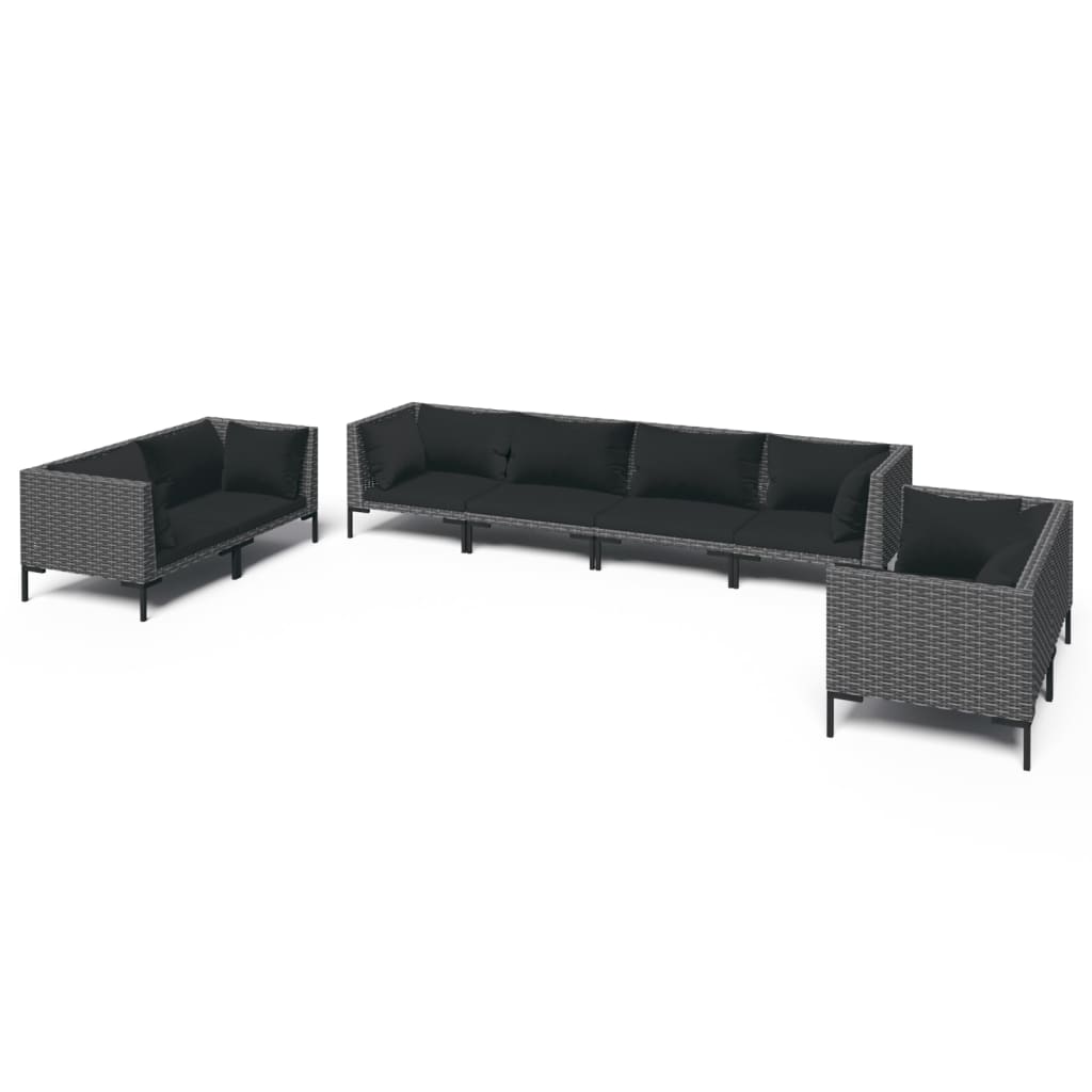 Set Divani Giardino 8 pz con Cuscini in Polyrattan Grigio Scuro cod mxl 48750