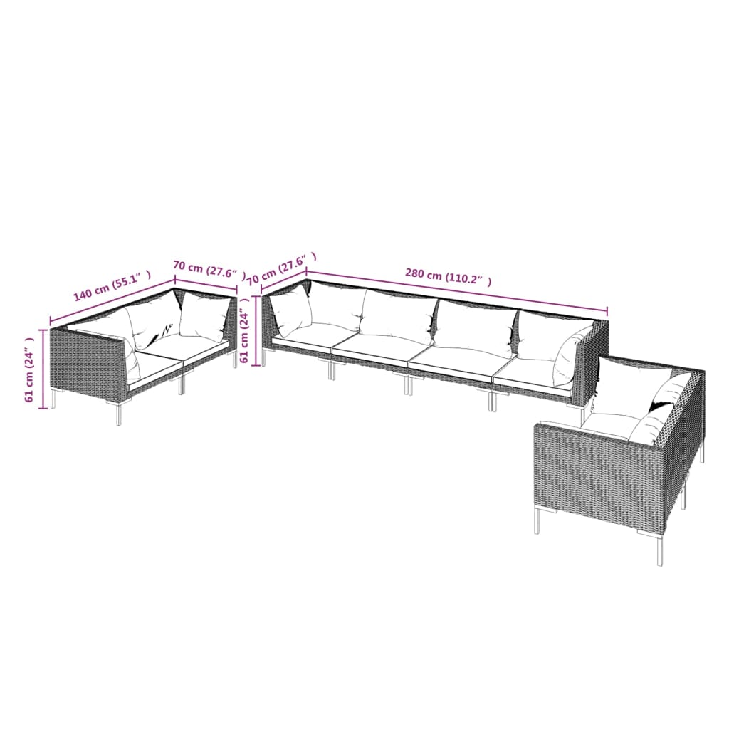 Set Divani Giardino 8 pz con Cuscini in Polyrattan Grigio Scuro cod mxl 48750