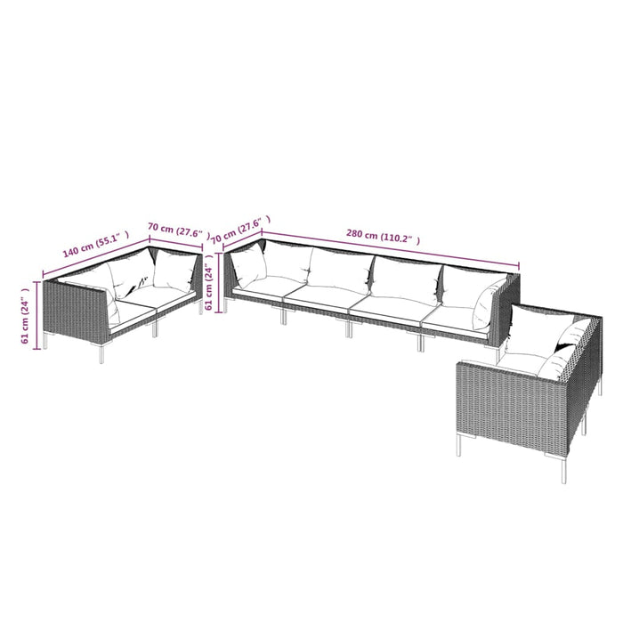 Divani da Giardino 8 pz con Cuscini in Polyrattan Grigio Scuro 3099834